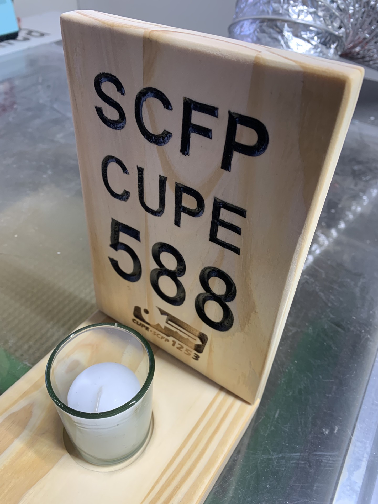 Candle Stand $25.00  Your choice of saying